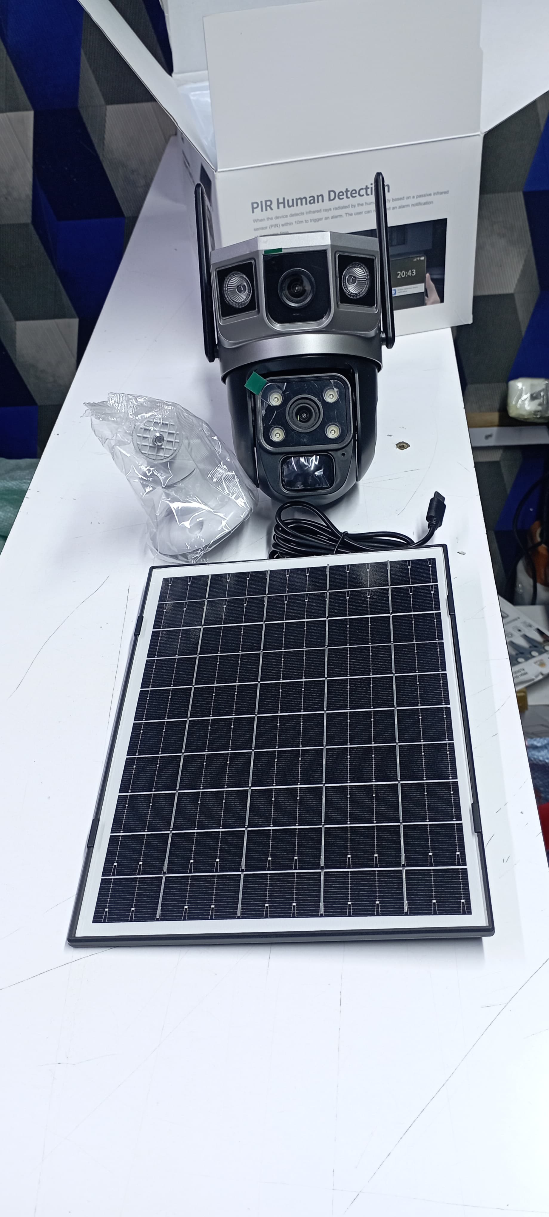 Two lens CCTV camera solar powered